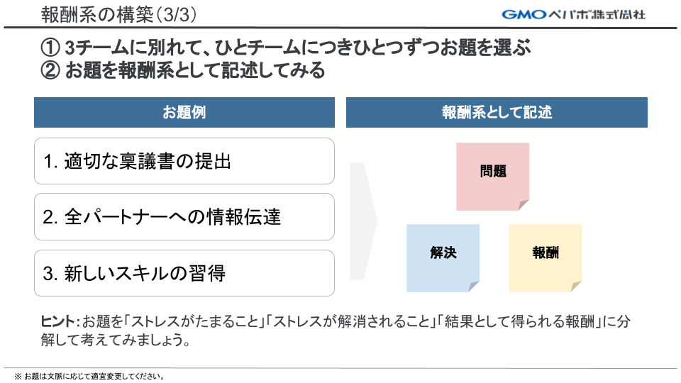 「報酬系の構築」ワークショップの説明
