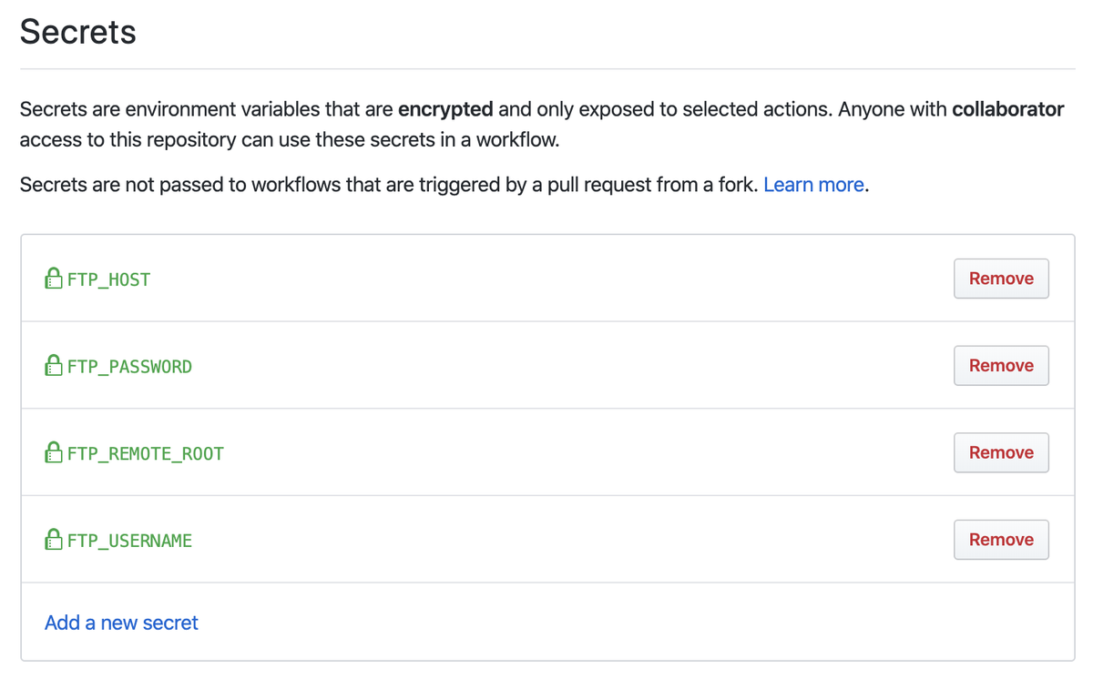 秘匿情報を管理画面から設定した図