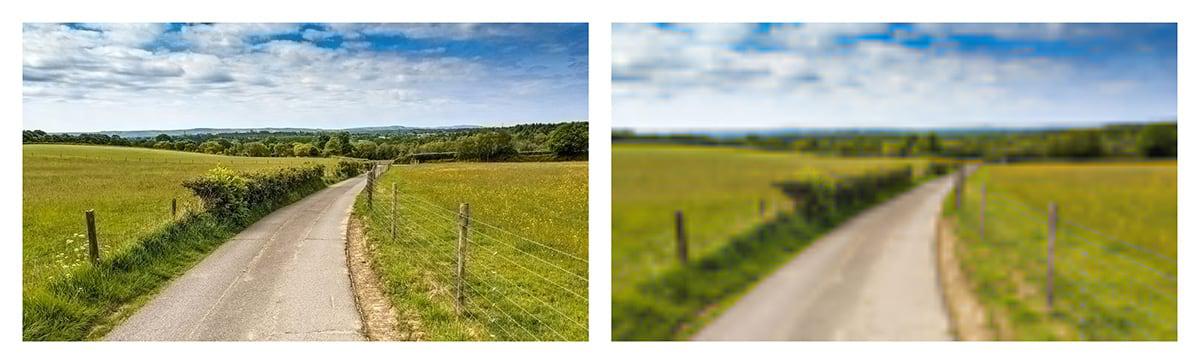 【画像】同じ風景を写した輝度データとカラーデータの解像度が異なる2枚の画像。左：輝度データ1920×1080・カラーデータ96×54の解像度、右：輝度データ96×54・カラーデータ1920×1080