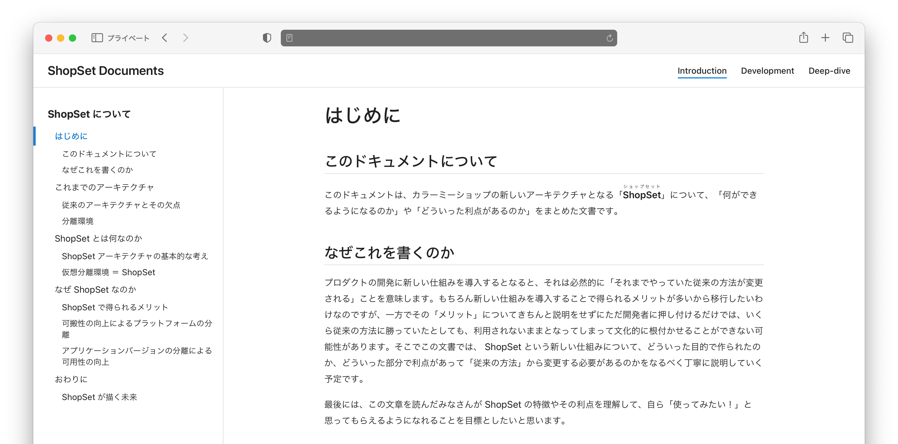 ShopSetドキュメントのスクリーンショット