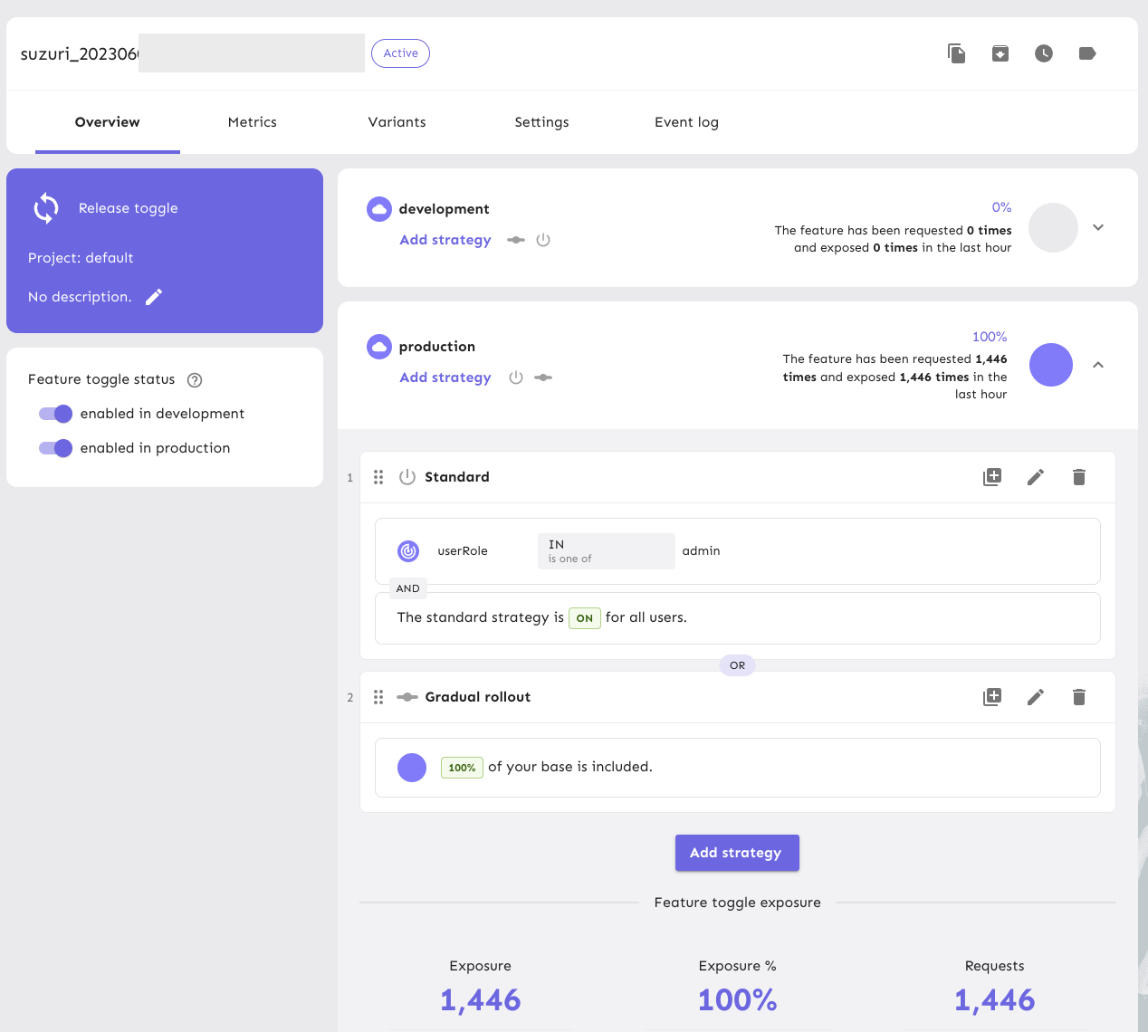 Unleashでユーザロールと段階的リリースを組み合わせた管理画面のスクリーンショット